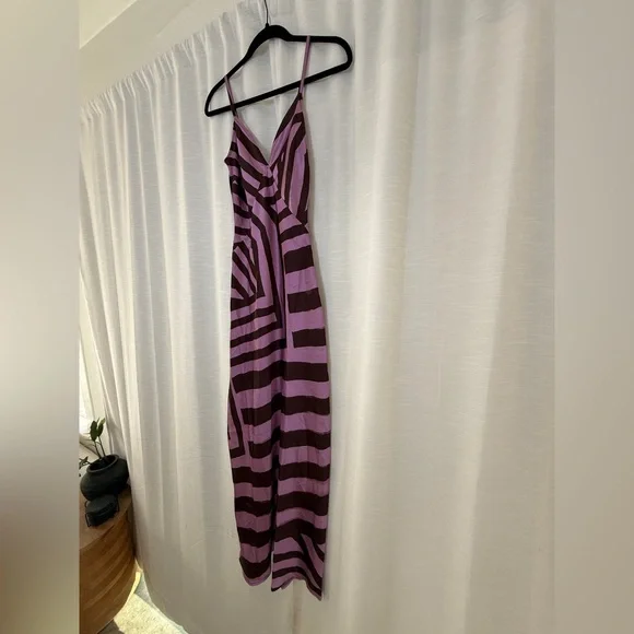 Nasty Gal Purple Satin Abstract Stripe Maxi Slip Dress | NWT Size 4 - Picture 9 of 14